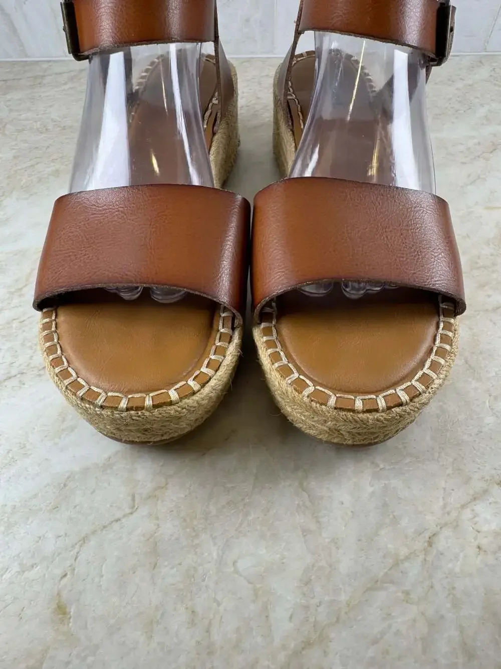 White Mountain Tan Espadrille Platform Sandals Ankle Strap Women’s Size 10